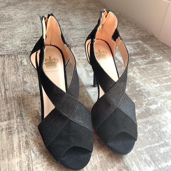 Top Queens Black Peep Toe Stiletto Heels Size 38 - Picture 3 of 9